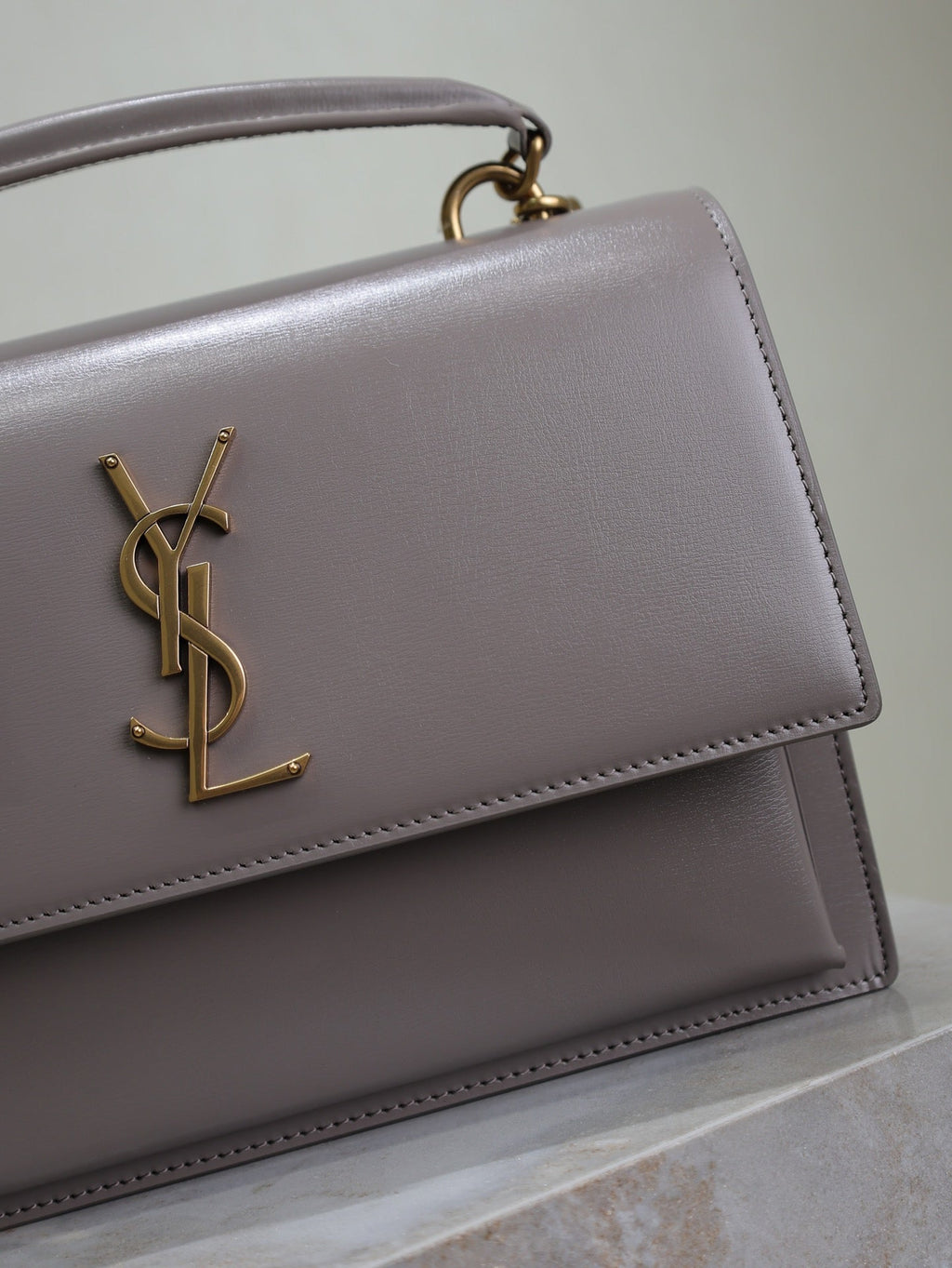 YSL 25S SUNSET MM 25 IN GRAYISH PURPLE CALFSKIN GOLD HARDWRE
