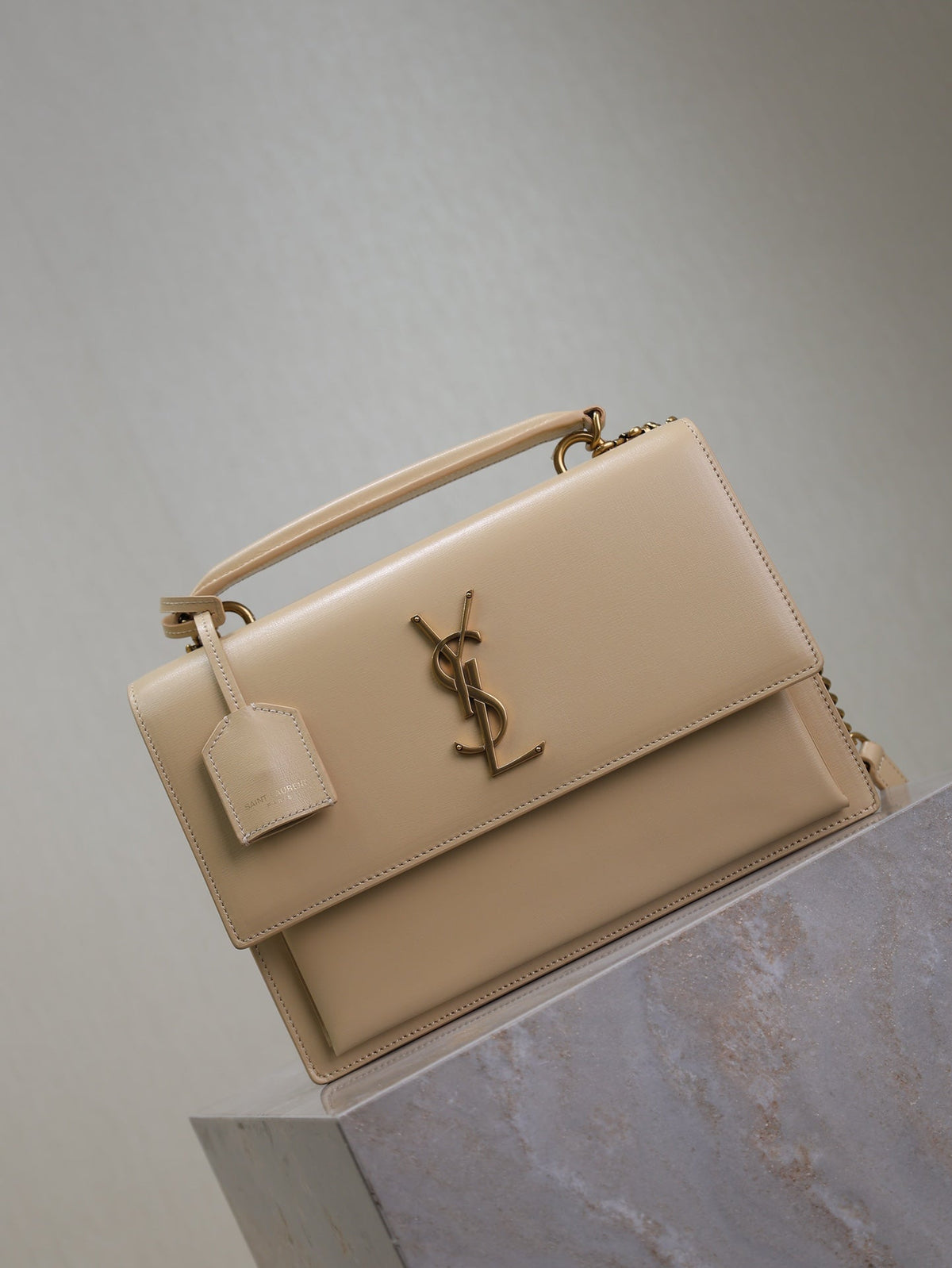 YSL 25S SUNSET MM 25 IN NUDE CALFSKIN GOLD HARDWARE