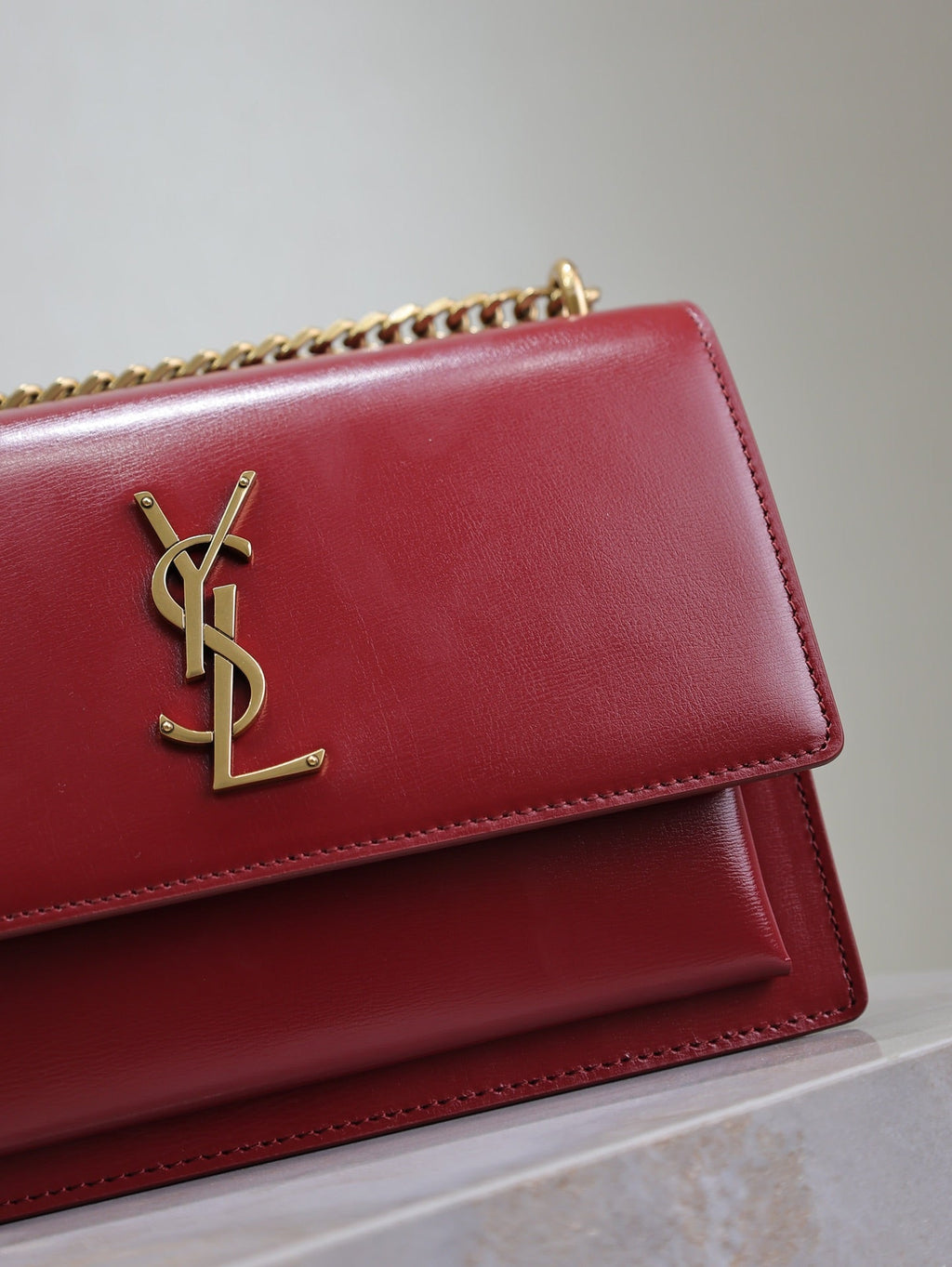 YSL 25S SUNSET BAG 22 IN CRIMSON RED CALFSKIN GOLD HARDWRE