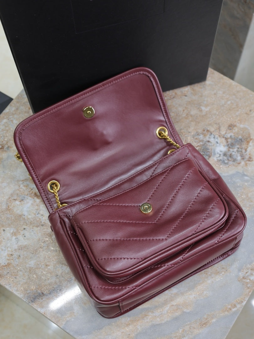 NIKI BABY 22 IN WINE RED LAMBSKIN GOLD CHAIN