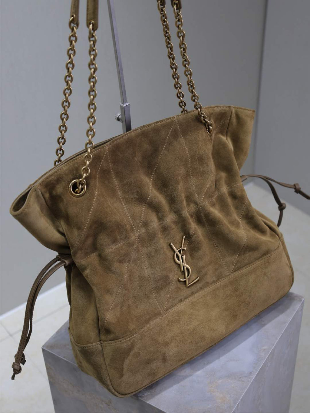 YSL NIKI TOTE BAG 34 IN CAMEL BROWN SUEDE GOLD HARDWARE