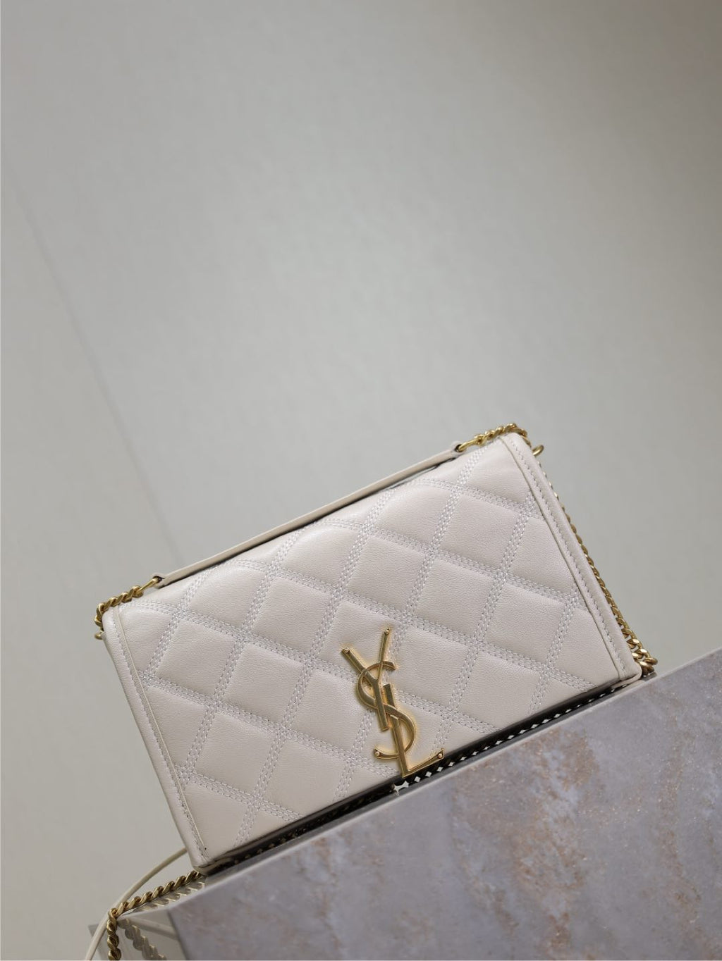 BECKY 22 IN WHITE QUILTED LAMBSKIN GOLD HARDWARE