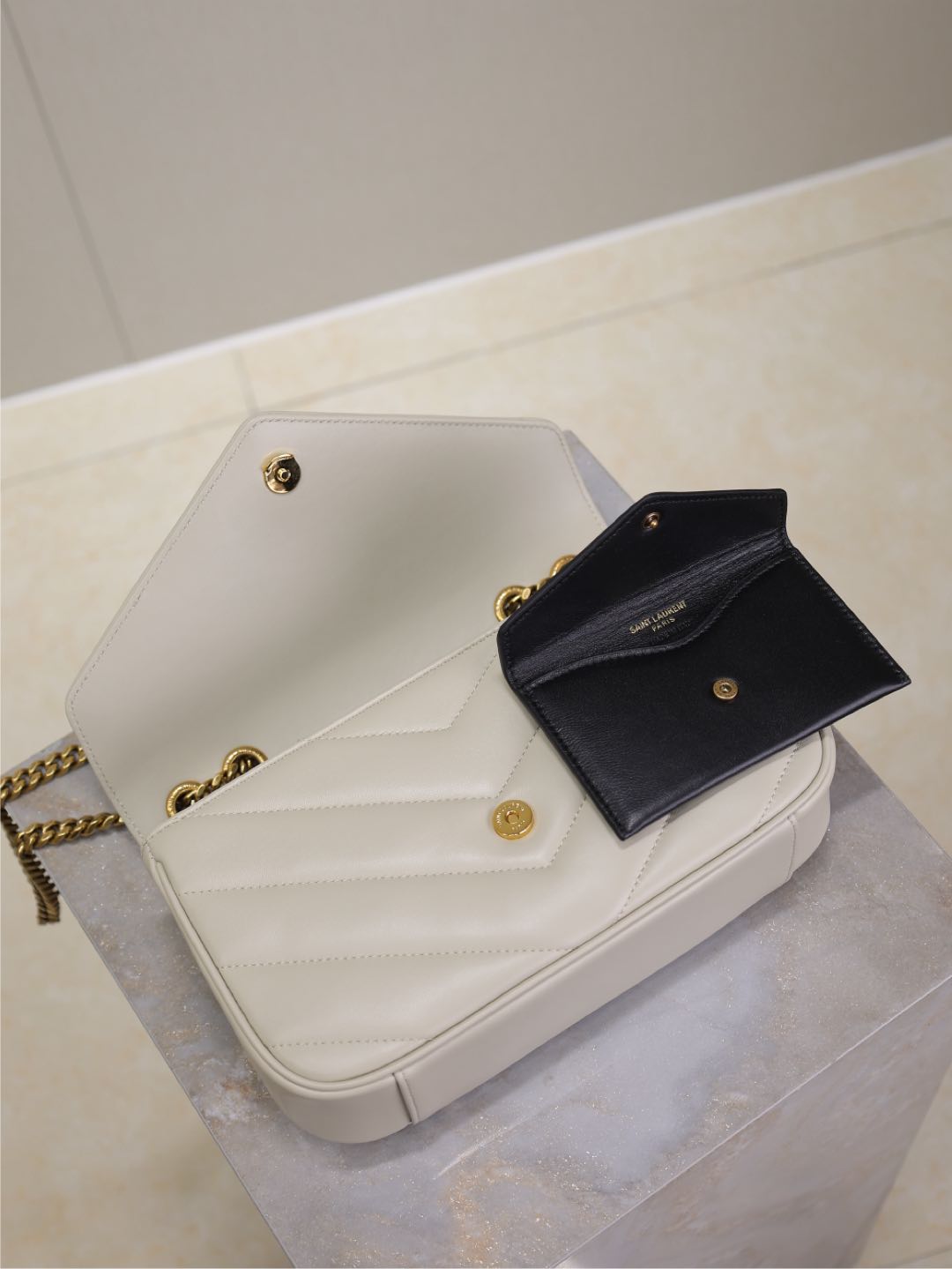 LOULOU SMALL 24 IN WHITE SHEEPSKIN GOLD HARDWARE