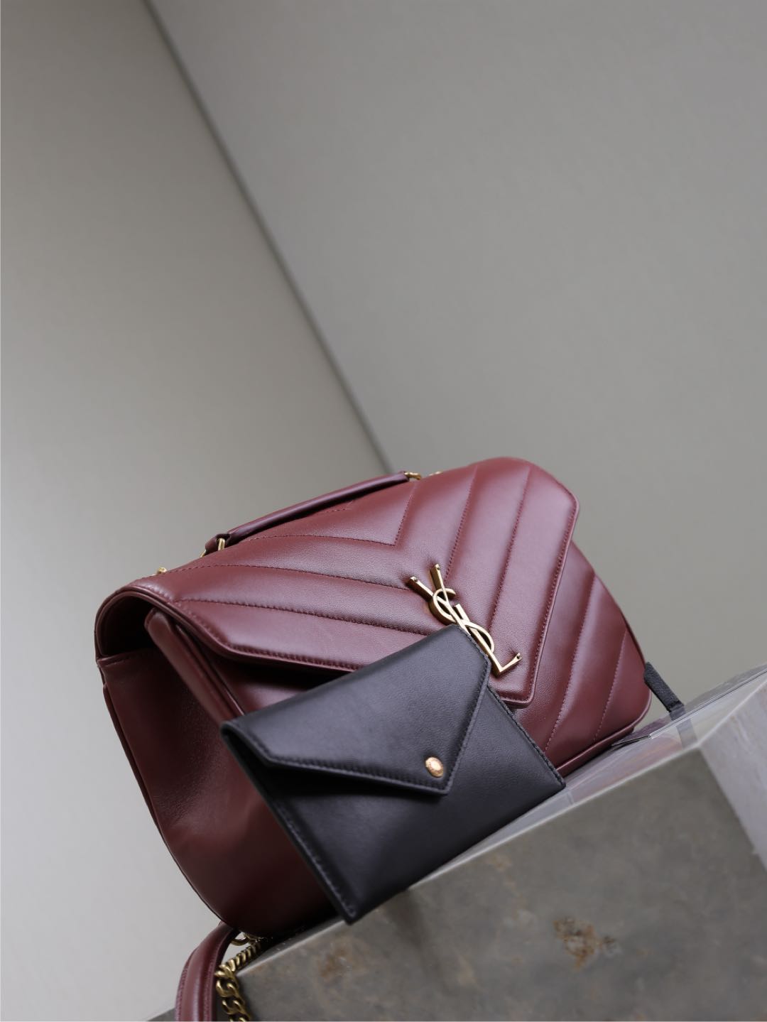 LOULOU MEDIUM 29 IN BURGUNDY RED SHEEPSKIN GOLD HARDWARE