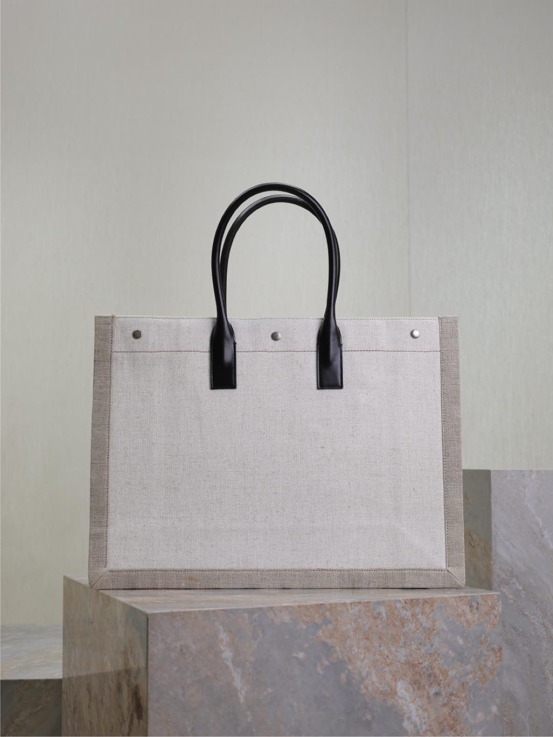 YSL 25S RIVE GAUCHE TOTE BAG 48 IN DUSTY GRAY CANVAS