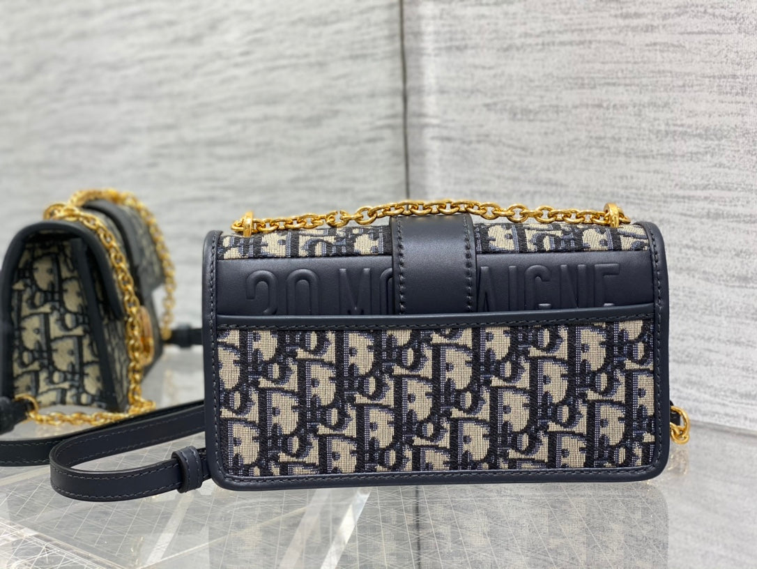 DIOR 30 MONTAIGNE 21.5CM BLUE OBLIQUE EMBROIDERY